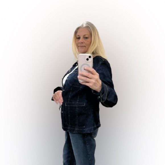 Adolfo Stretch Denim Jacket Blazer Dark Wash Womens Size XL - Picture 7 of 7